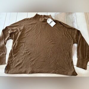 LNA camel ribbed long sleeve top NWT